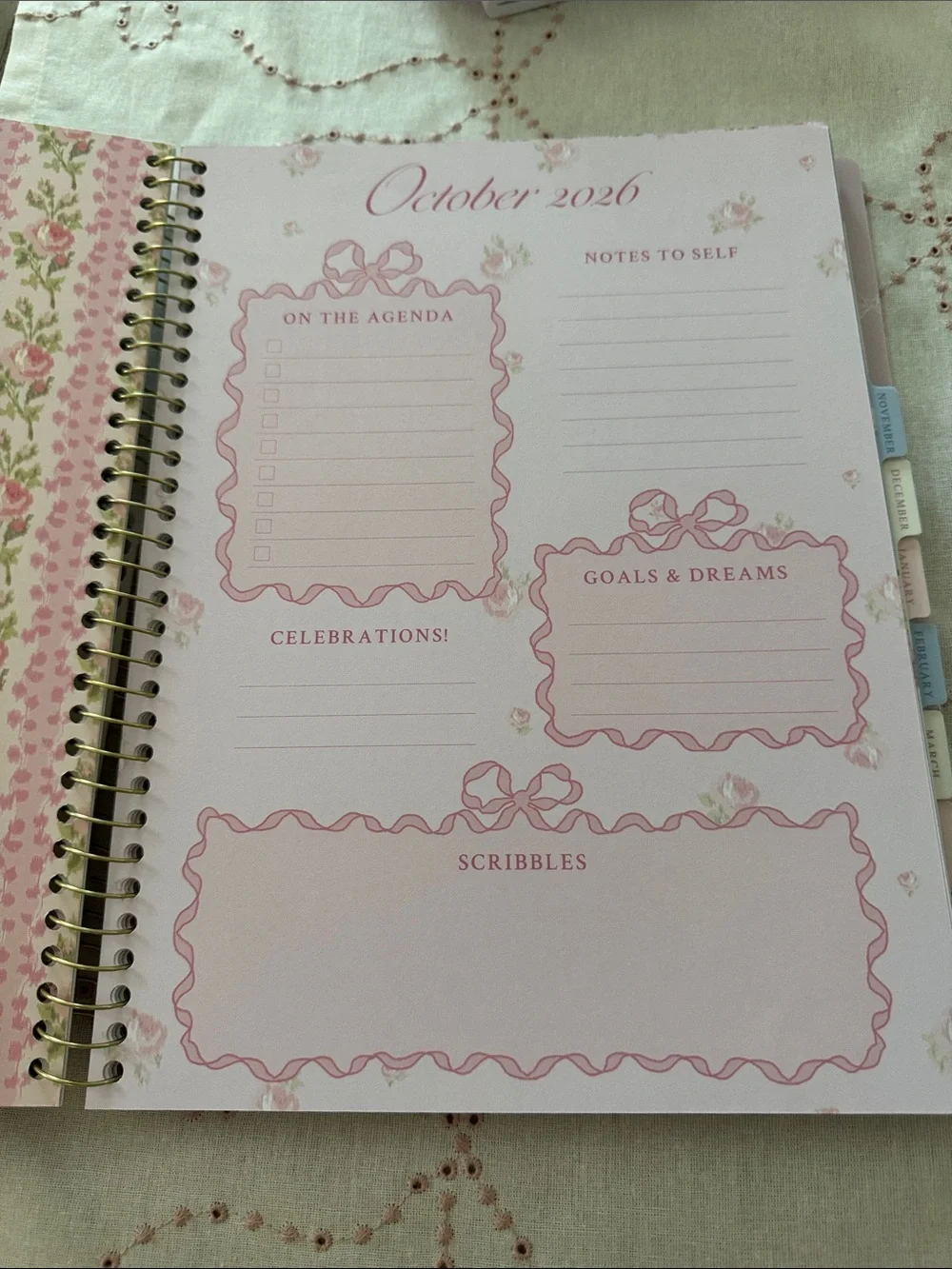 LoveShackFancy Floral Teacher Planner 2026-2027 in Pink & Gold with Blue Bow Pen